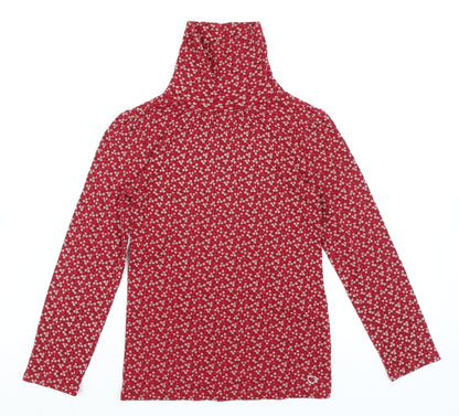 Gap Girls Red Roll Neck Floral 100% Cotton Pullover Jumper Size 10-11 Years Pullover - Ribbed