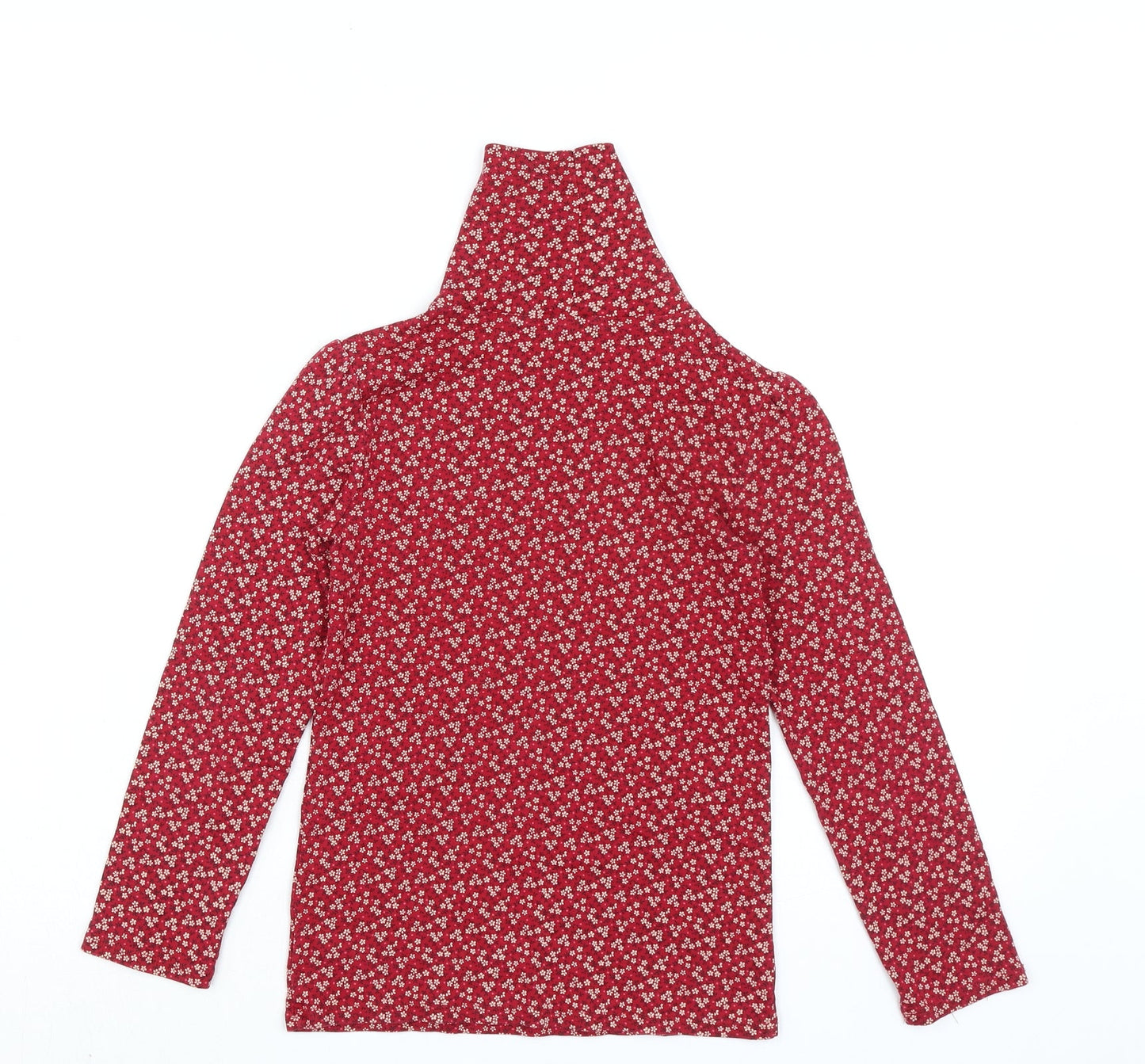 Gap Girls Red Roll Neck Floral 100% Cotton Pullover Jumper Size 10-11 Years Pullover - Ribbed