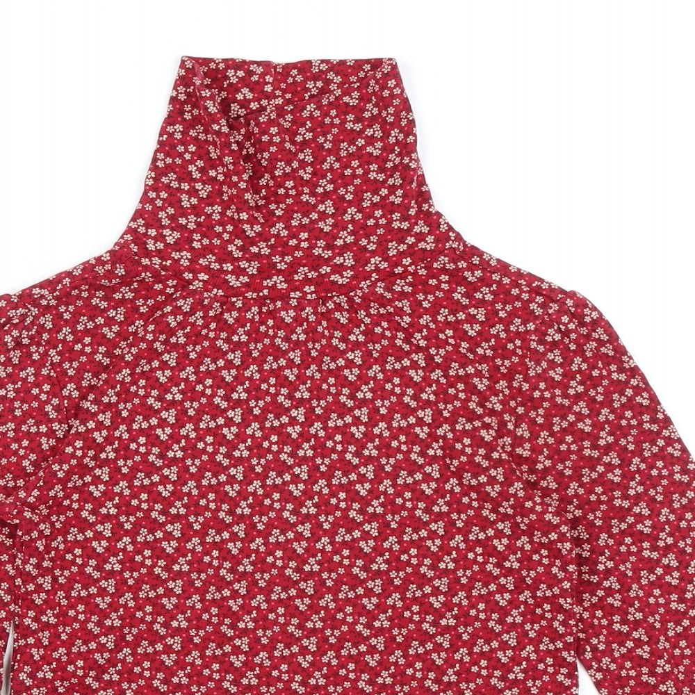 Gap Girls Red Roll Neck Floral 100% Cotton Pullover Jumper Size 10-11 Years Pullover - Ribbed