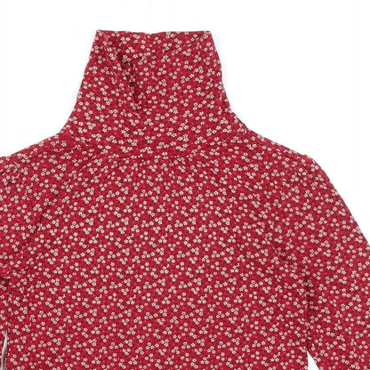Gap Girls Red Roll Neck Floral 100% Cotton Pullover Jumper Size 10-11 Years Pullover - Ribbed