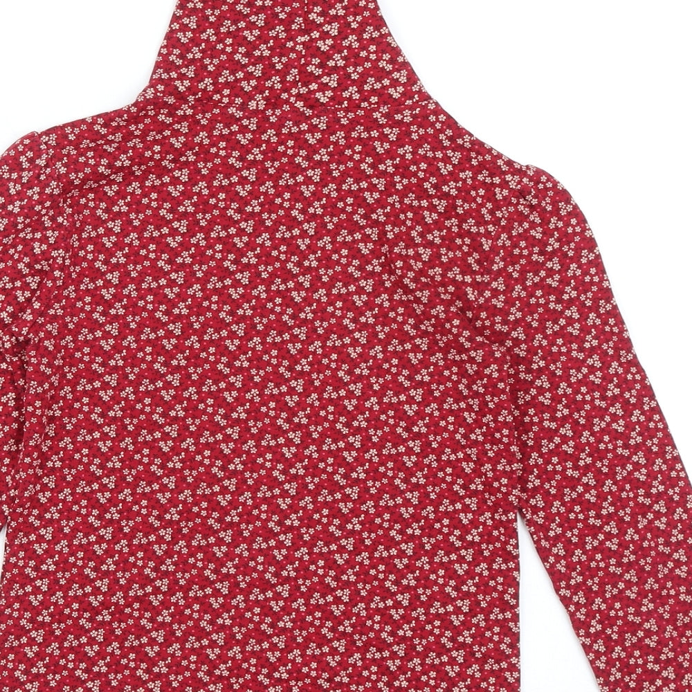 Gap Girls Red Roll Neck Floral 100% Cotton Pullover Jumper Size 10-11 Years Pullover - Ribbed