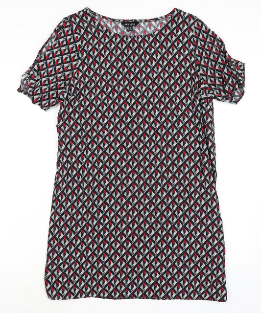 New Look Womens Multicoloured Viscose Shirt Dress Size 12 Boat Neck Pullover - Cold Shoulder