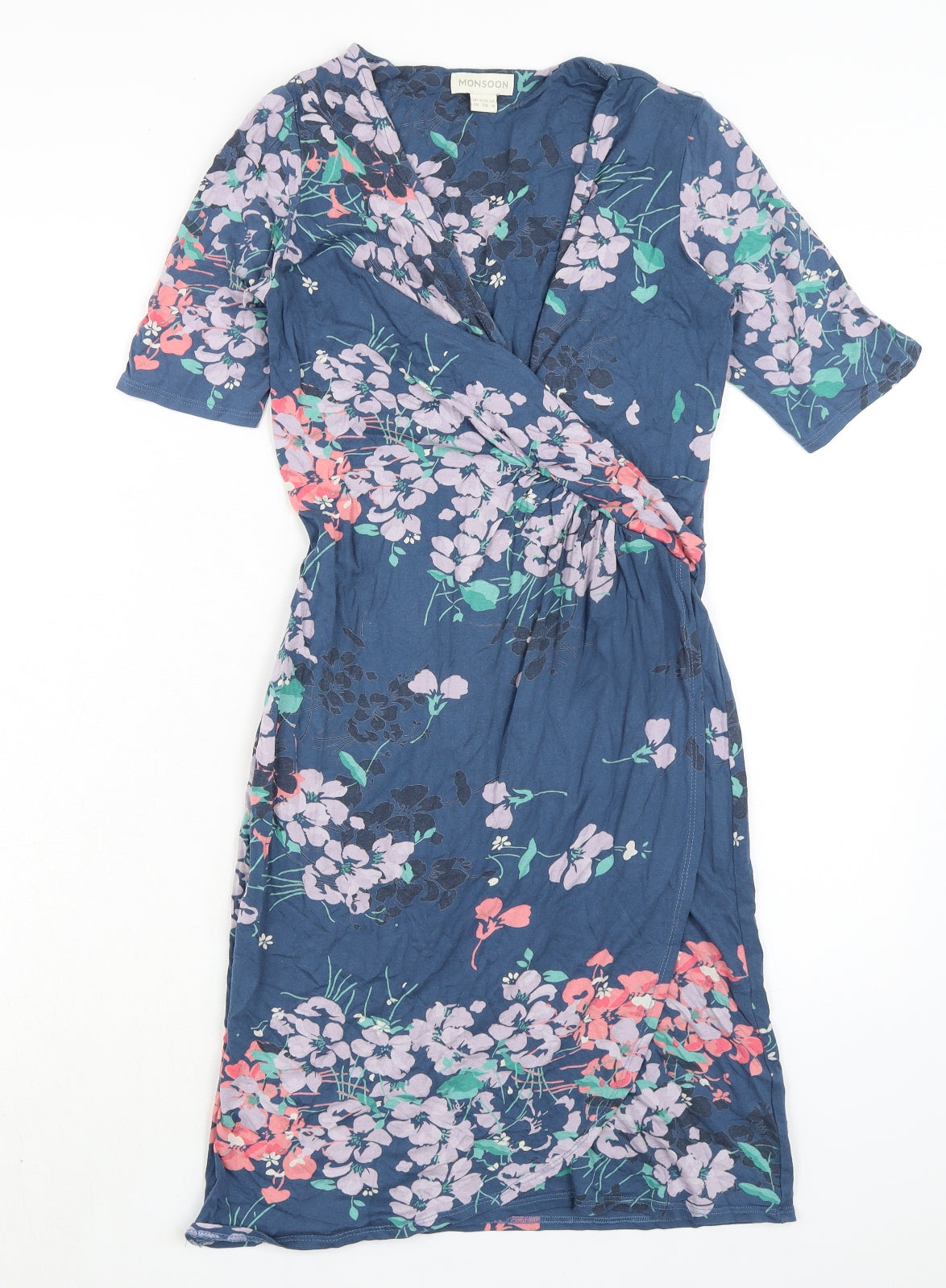 Monsoon Womens Multicoloured Floral Viscose A-Line Size 10 V-Neck Pullover - Wrap