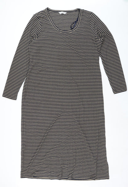 Marks and Spencer Womens Black Striped Polyester Pencil Dress Size 16 Scoop Neck Pullover - Ribbed
