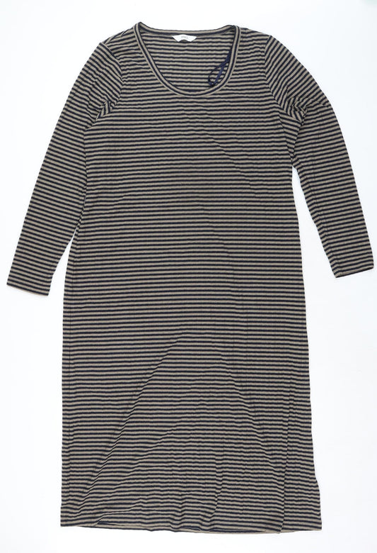 Marks and Spencer Womens Black Striped Polyester Pencil Dress Size 16 Scoop Neck Pullover - Ribbed