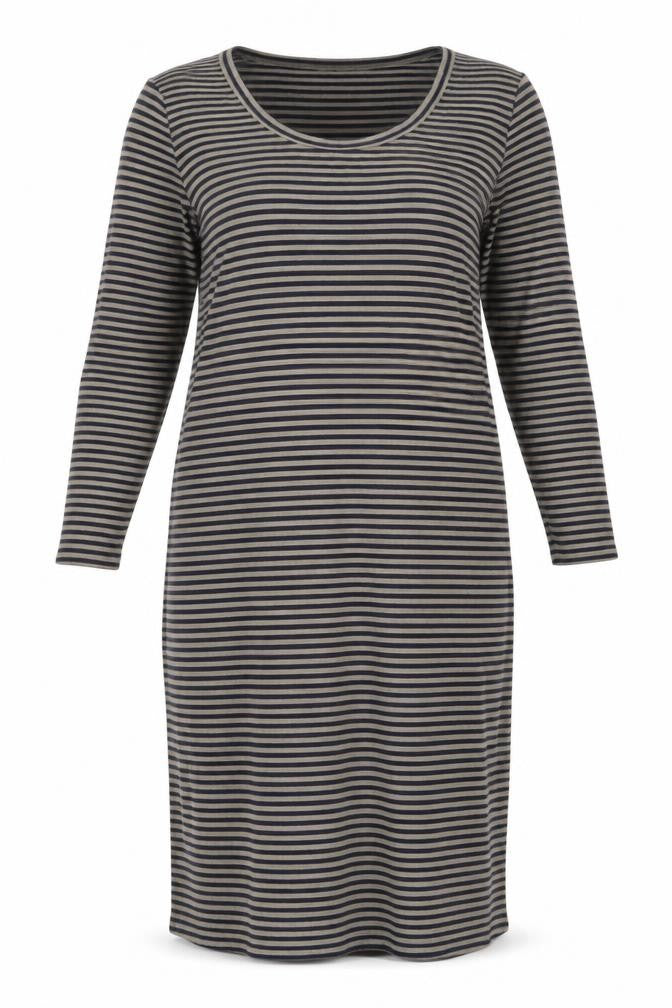 Marks and Spencer Womens Black Striped Polyester Pencil Dress Size 16 Scoop Neck Pullover - Ribbed