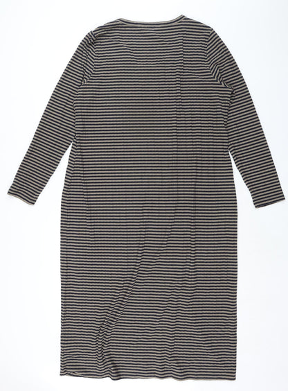 Marks and Spencer Womens Black Striped Polyester Pencil Dress Size 16 Scoop Neck Pullover - Ribbed