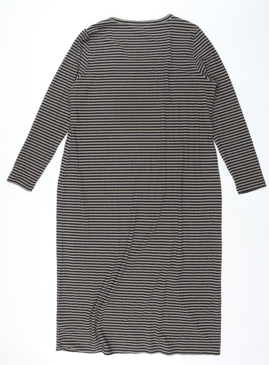 Marks and Spencer Womens Black Striped Polyester Pencil Dress Size 16 Scoop Neck Pullover - Ribbed