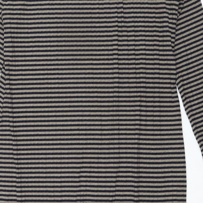 Marks and Spencer Womens Black Striped Polyester Pencil Dress Size 16 Scoop Neck Pullover - Ribbed