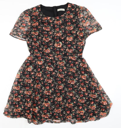 Oasis Womens Multicoloured Floral Polyester A-Line Size M Round Neck Zip - Lace Overlay