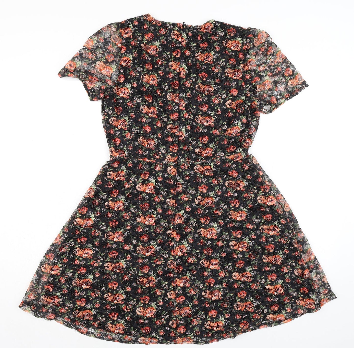 Oasis Womens Multicoloured Floral Polyester A-Line Size M Round Neck Zip - Lace Overlay