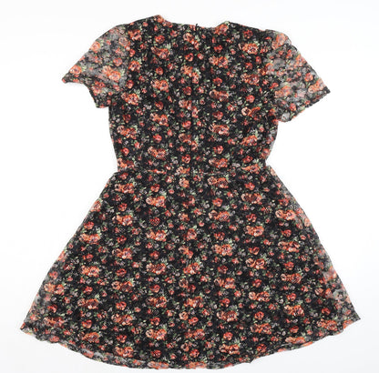 Oasis Womens Multicoloured Floral Polyester A-Line Size M Round Neck Zip - Lace Overlay
