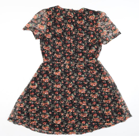 Oasis Womens Multicoloured Floral Polyester A-Line Size M Round Neck Zip - Lace Overlay