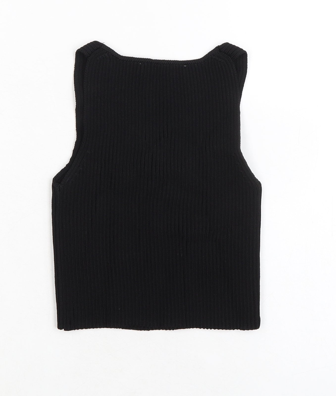 Zara Womens Black Viscose Basic Tank Size S Square Neck - Ribbed