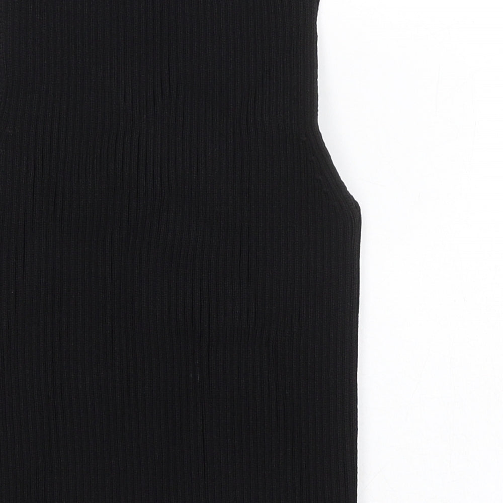 Zara Womens Black Viscose Basic Tank Size S Square Neck - Ribbed