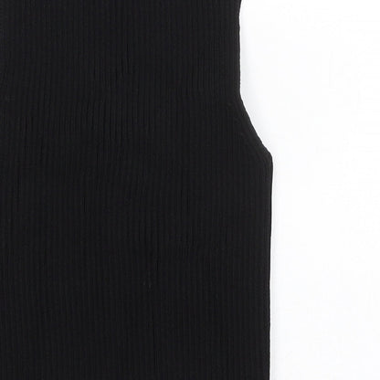 Zara Womens Black Viscose Basic Tank Size S Square Neck - Ribbed