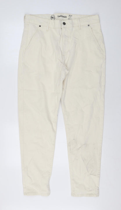 Marks and Spencer Mens Beige Cotton Straight Jeans Size 34 in L30 in Regular Zip