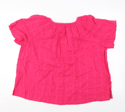 Marks and Spencer Womens Pink Cotton Basic Blouse Size 10 V-Neck