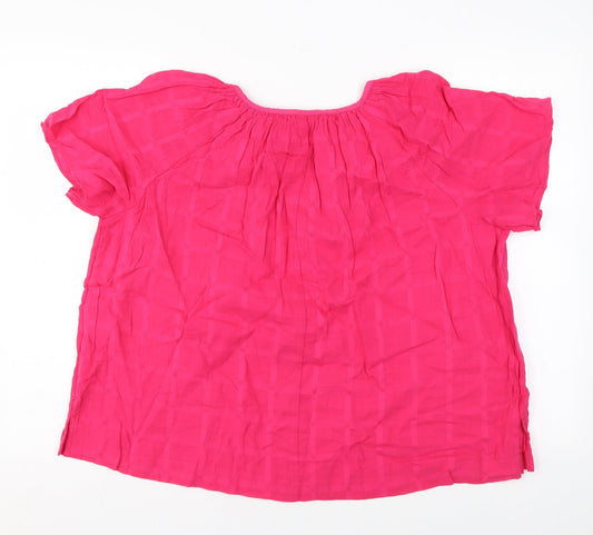 Marks and Spencer Womens Pink Cotton Basic Blouse Size 10 V-Neck