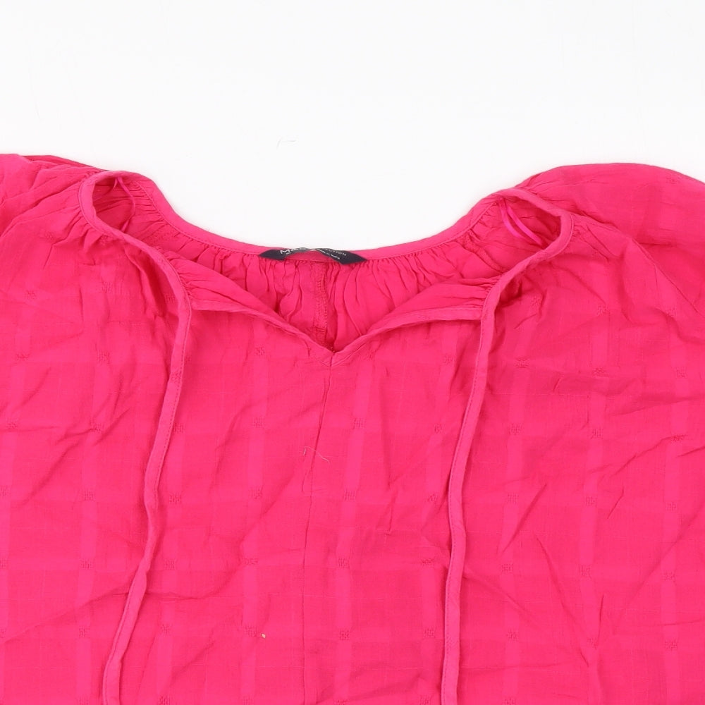 Marks and Spencer Womens Pink Cotton Basic Blouse Size 10 V-Neck