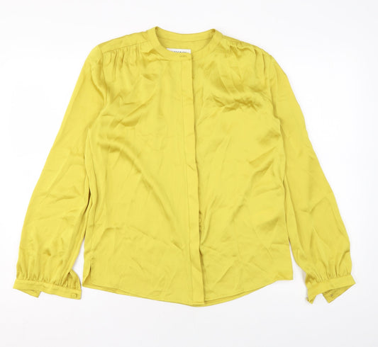 Autograph Womens Yellow Polyester Basic Button-Up Size 6 Round Neck