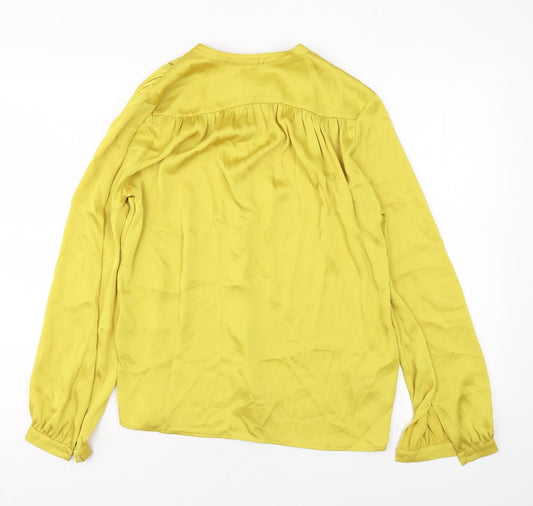 Autograph Womens Yellow Polyester Basic Button-Up Size 6 Round Neck