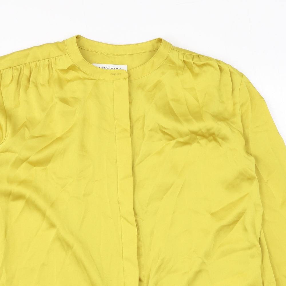 Autograph Womens Yellow Polyester Basic Button-Up Size 6 Round Neck