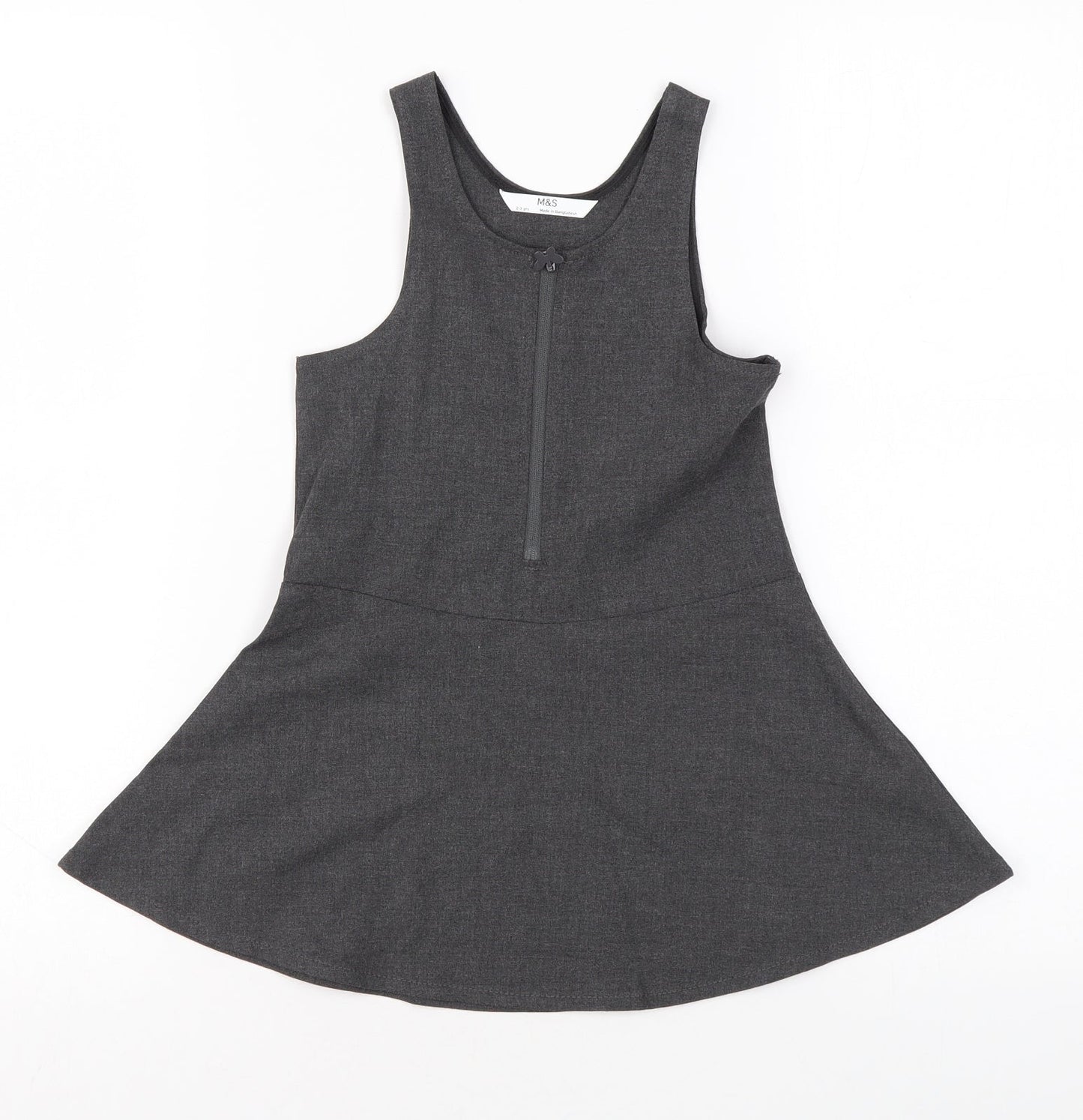 Marks and Spencer Girls Grey Polyester Skater Dress Size 2-3 Years Scoop Neck Zip