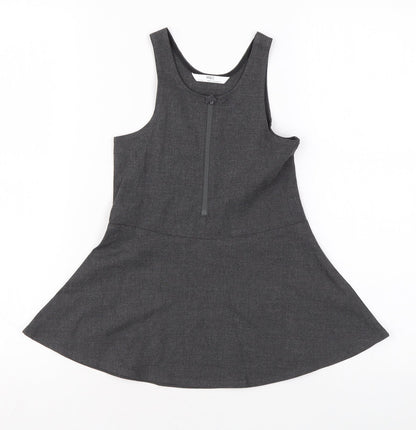 Marks and Spencer Girls Grey Polyester Skater Dress Size 2-3 Years Scoop Neck Zip