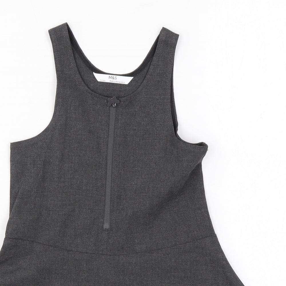 Marks and Spencer Girls Grey Polyester Skater Dress Size 2-3 Years Scoop Neck Zip