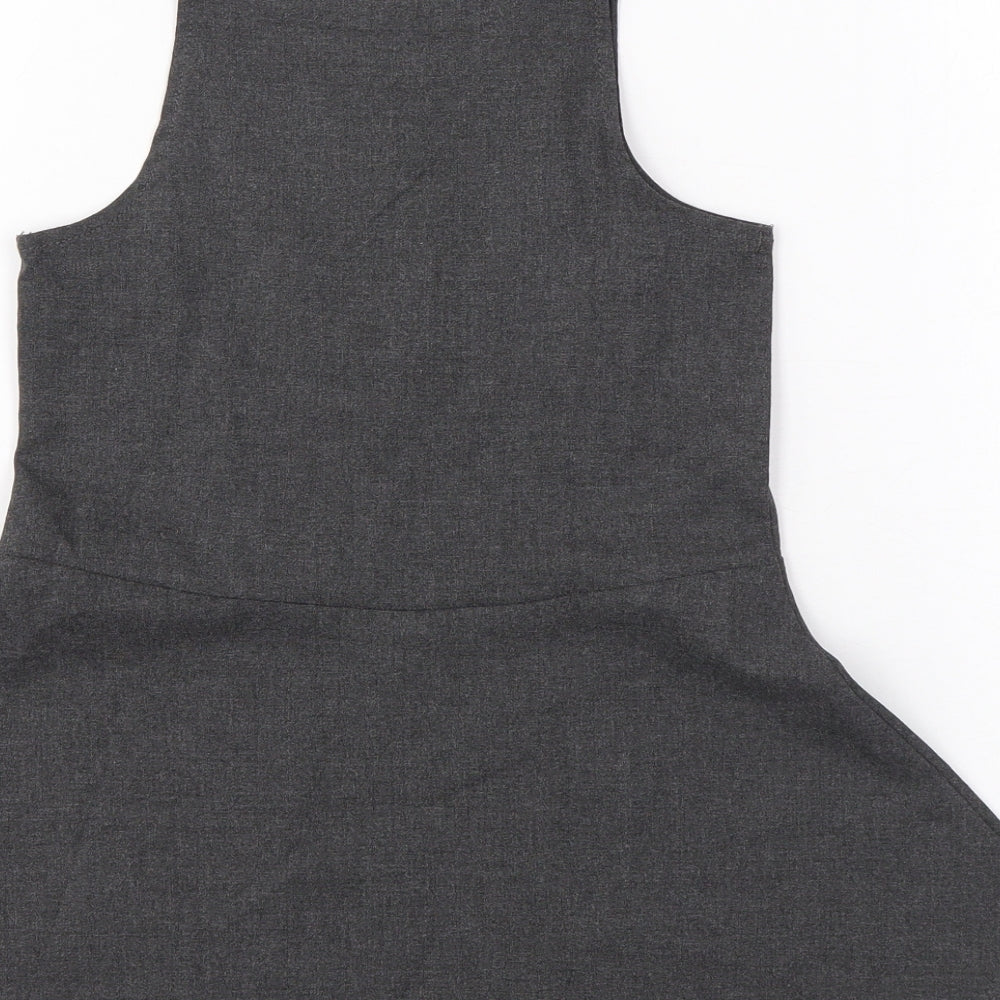 Marks and Spencer Girls Grey Polyester Skater Dress Size 2-3 Years Scoop Neck Zip
