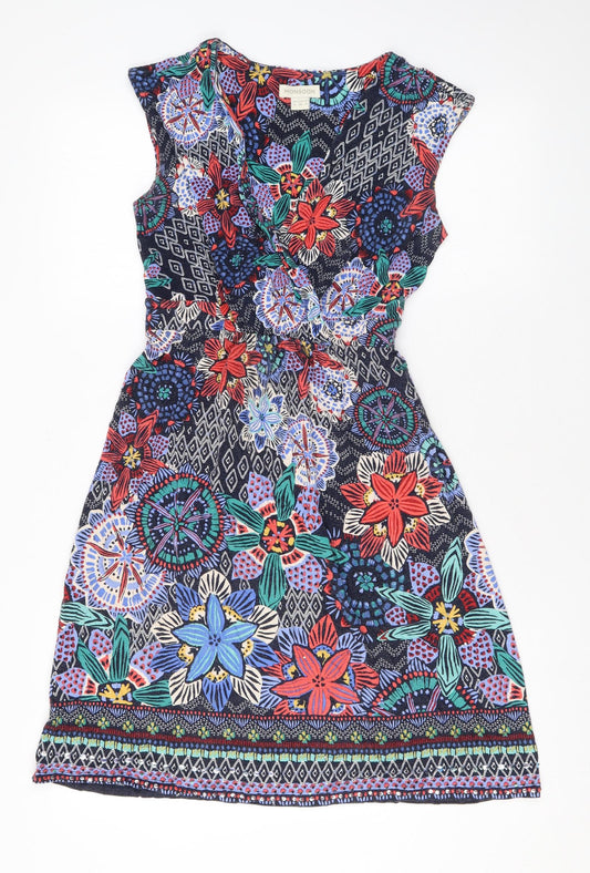 Monsoon Womens Multicoloured Geometric Viscose Skater Dress Size 8 V-Neck Pullover