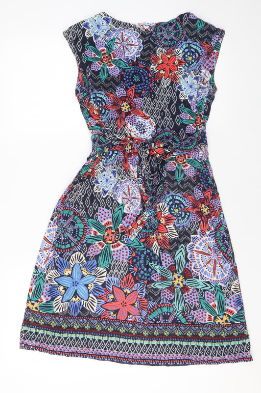 Monsoon Womens Multicoloured Geometric Viscose Skater Dress Size 8 V-Neck Pullover