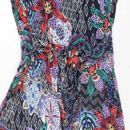 Monsoon Womens Multicoloured Geometric Viscose Skater Dress Size 8 V-Neck Pullover
