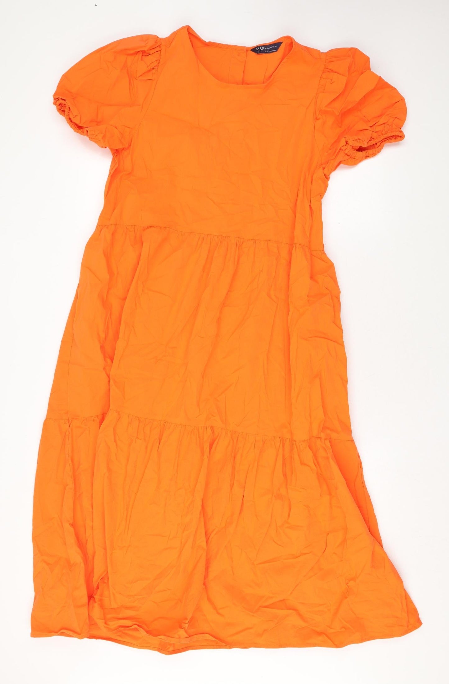 Marks and Spencer Womens Orange Cotton Maxi Size 12 Round Neck Button
