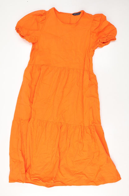 Marks and Spencer Womens Orange Cotton Maxi Size 12 Round Neck Button