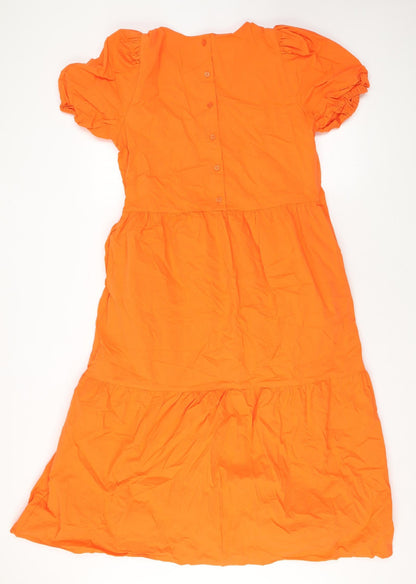 Marks and Spencer Womens Orange Cotton Maxi Size 12 Round Neck Button