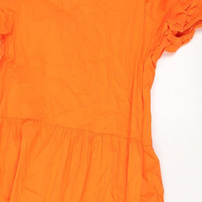 Marks and Spencer Womens Orange Cotton Maxi Size 12 Round Neck Button