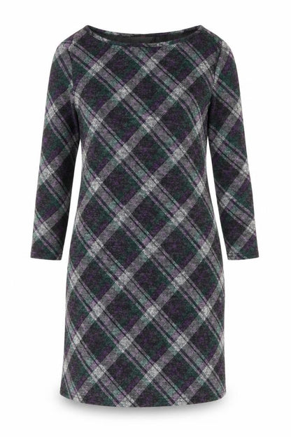 Simon Jeffrey Womens Black Plaid Polyester A-Line Size 10 Round Neck Pullover
