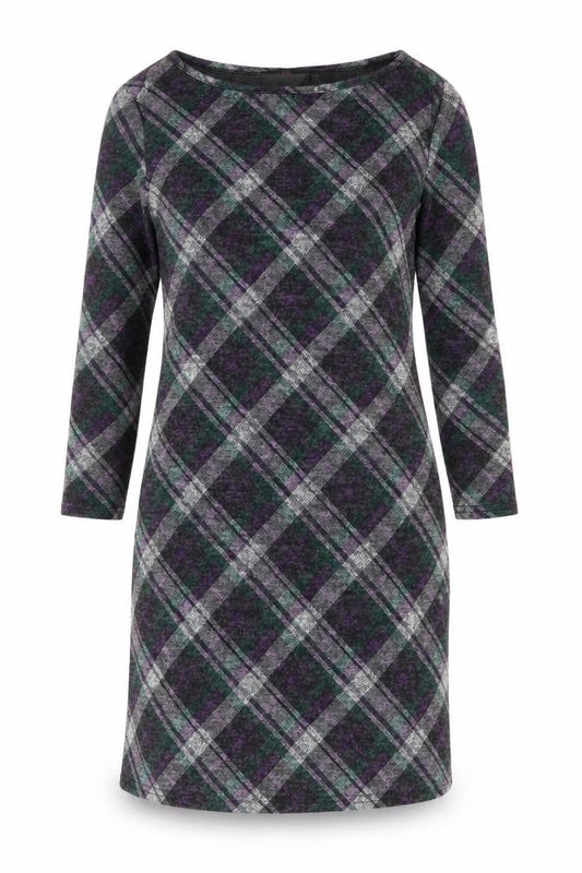 Simon Jeffrey Womens Black Plaid Polyester A-Line Size 10 Round Neck Pullover