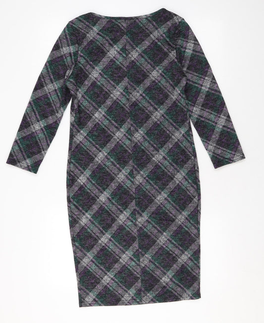 Simon Jeffrey Womens Black Plaid Polyester A-Line Size 10 Round Neck Pullover