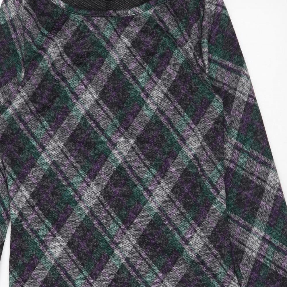 Simon Jeffrey Womens Black Plaid Polyester A-Line Size 10 Round Neck Pullover