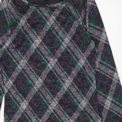 Simon Jeffrey Womens Black Plaid Polyester A-Line Size 10 Round Neck Pullover