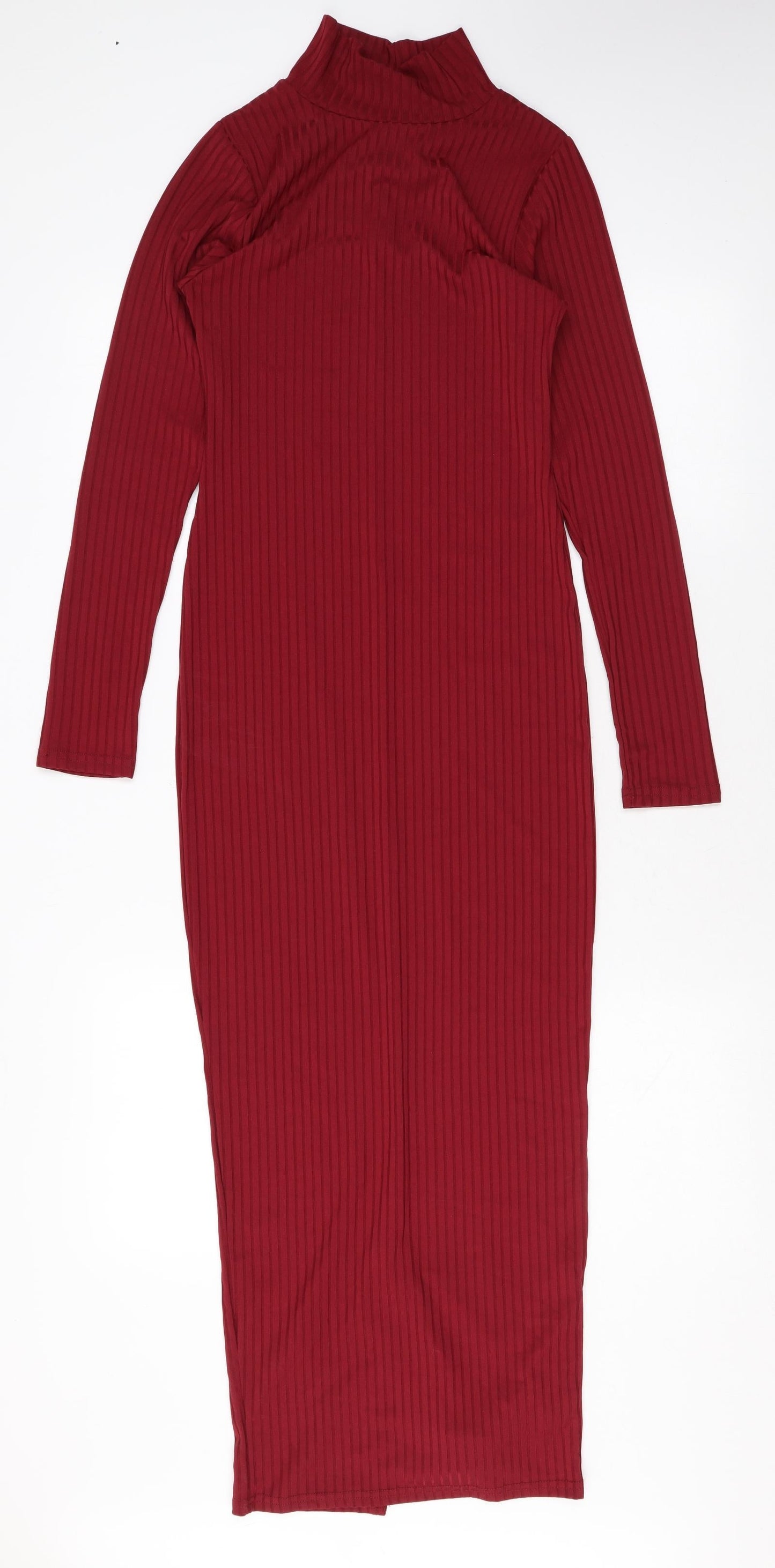 Boohoo Womens Red Polyester Maxi Size 8 Mock Neck Pullover