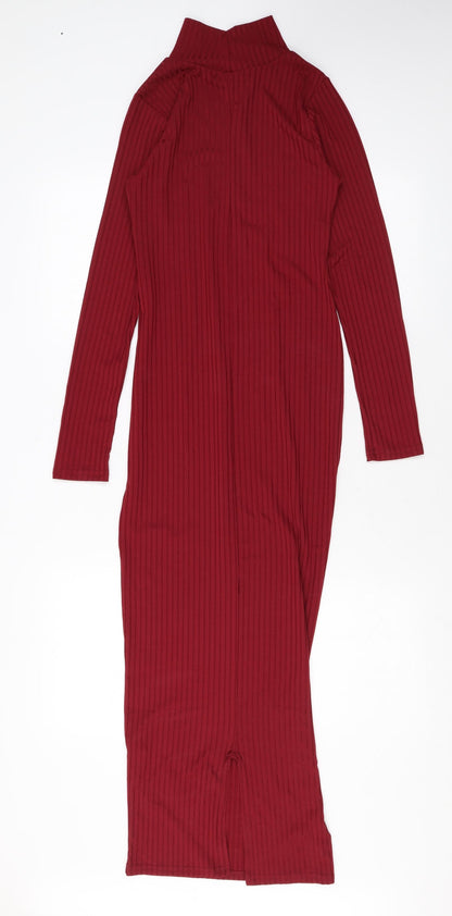 Boohoo Womens Red Polyester Maxi Size 8 Mock Neck Pullover