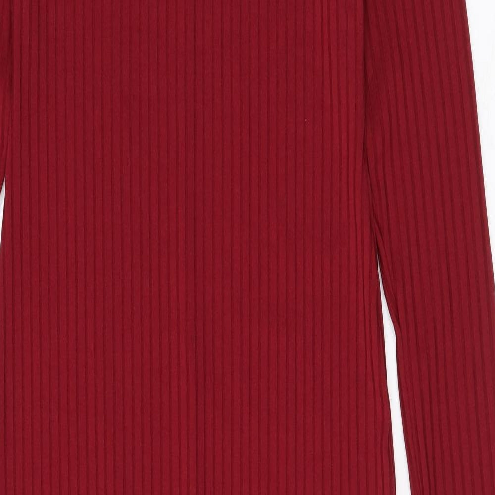 Boohoo Womens Red Polyester Maxi Size 8 Mock Neck Pullover