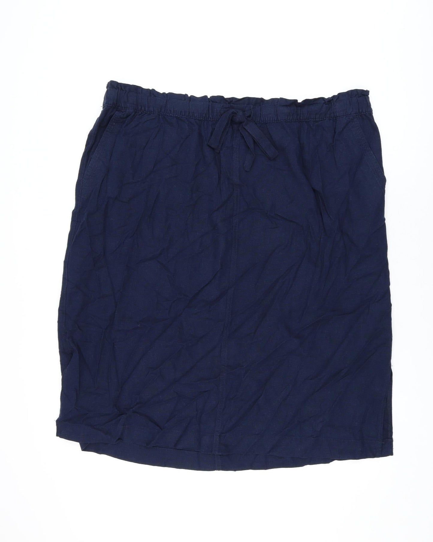 Marks and Spencer Womens Blue Linen A-Line Skirt Size 24 Drawstring