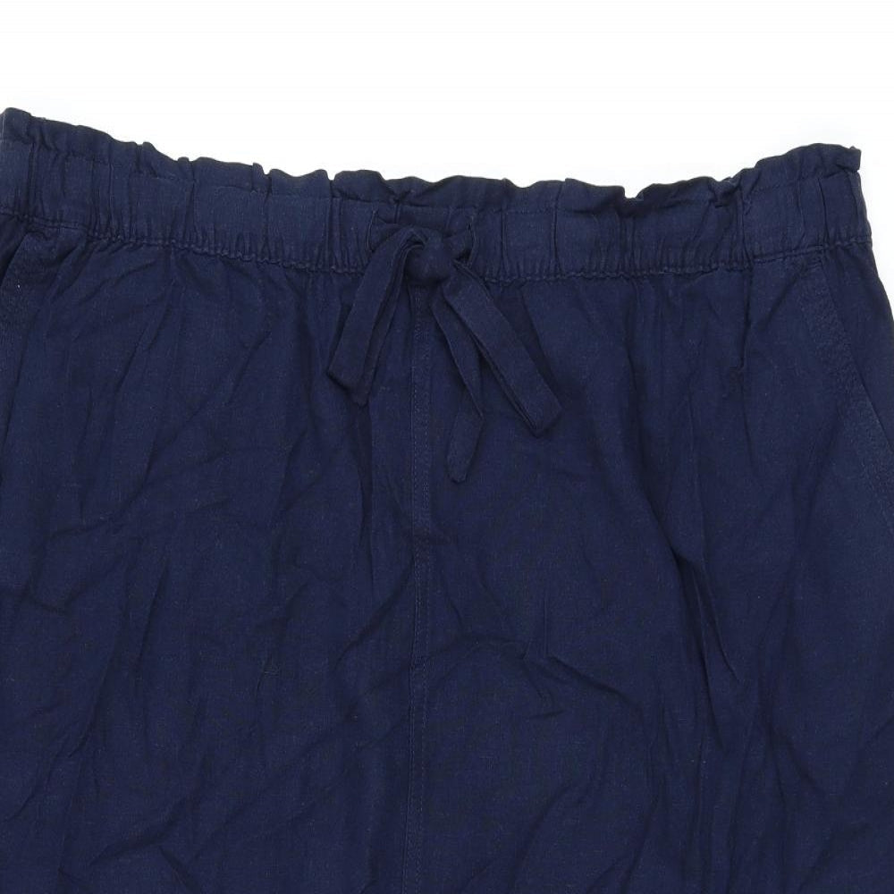 Marks and Spencer Womens Blue Linen A-Line Skirt Size 24 Drawstring