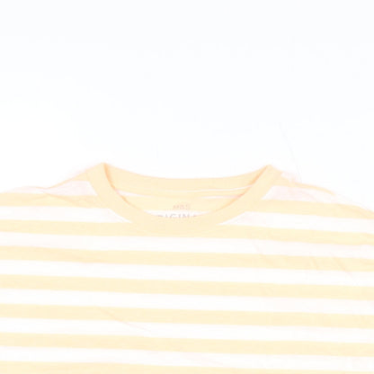 Marks and Spencer Boys White Striped Cotton Basic T-Shirt Size 8-9 Years Round Neck Pullover