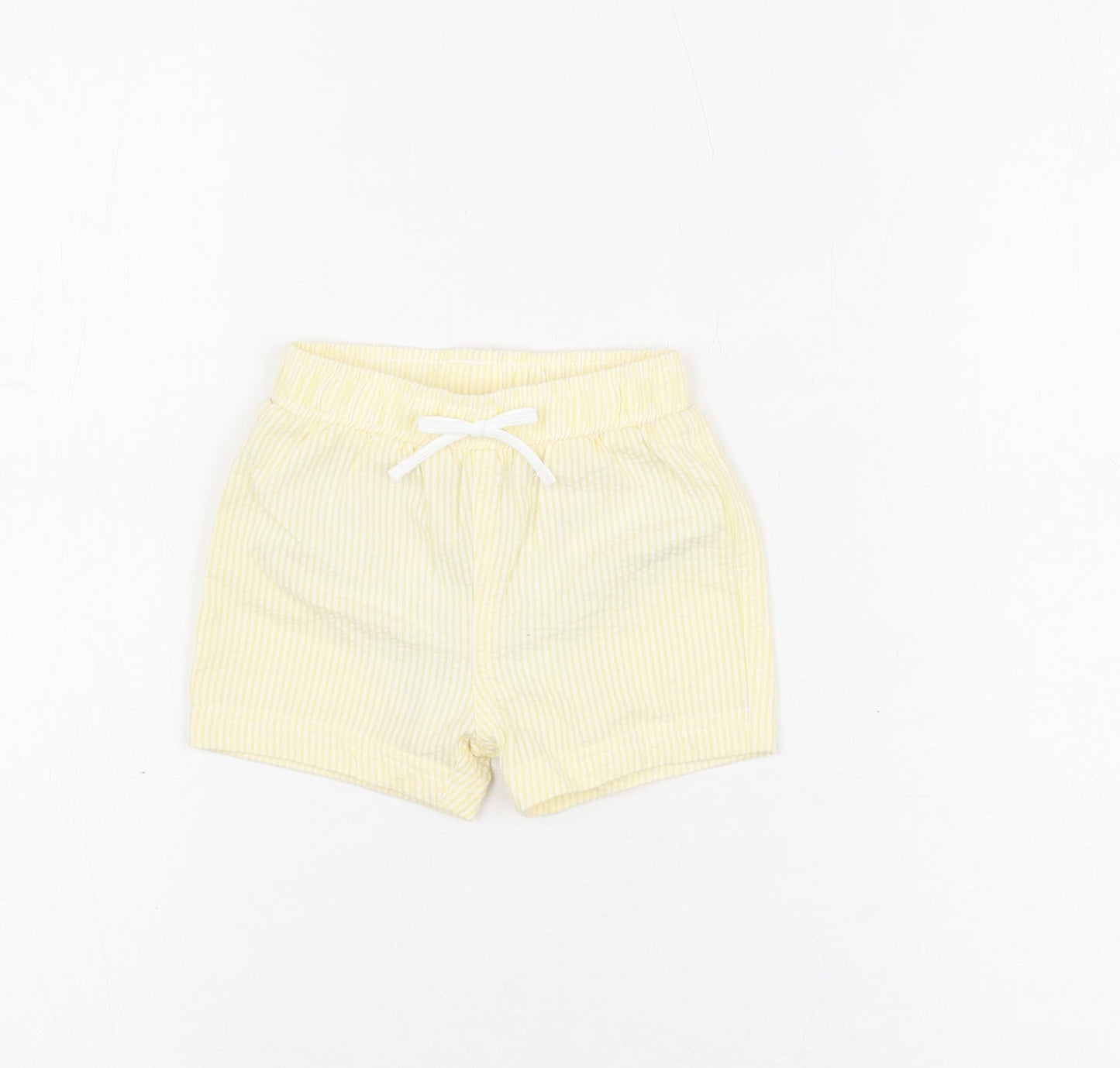 Marks and Spencer Boys Yellow Striped Cotton Shorts Outfit/Set Size 3-6 Months Drawstring - Swim Shorts